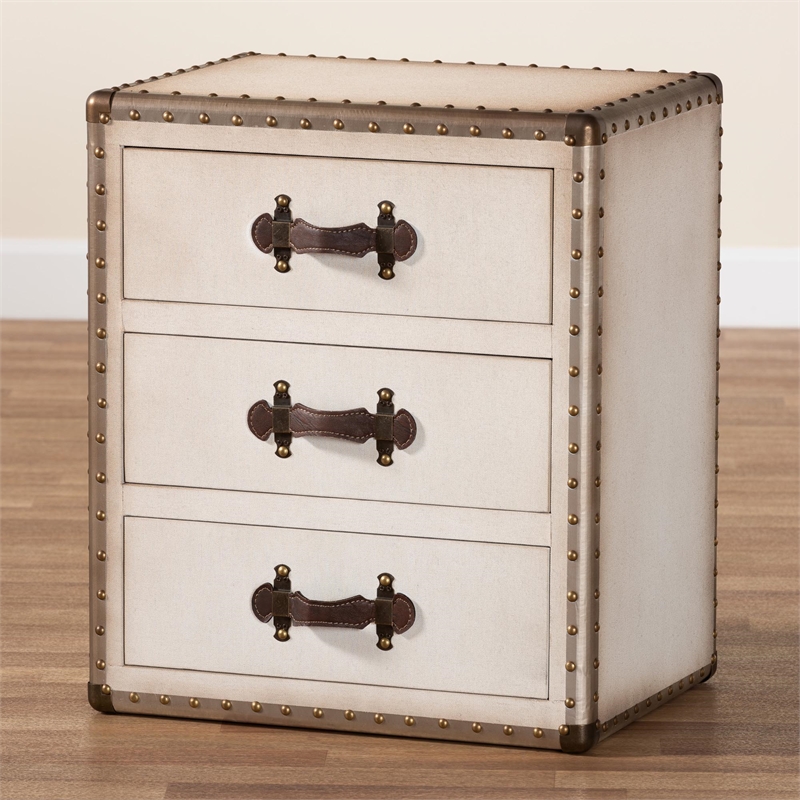 Bowery Hill Contemporary Vintage White Canvas 3-Drawer End Table