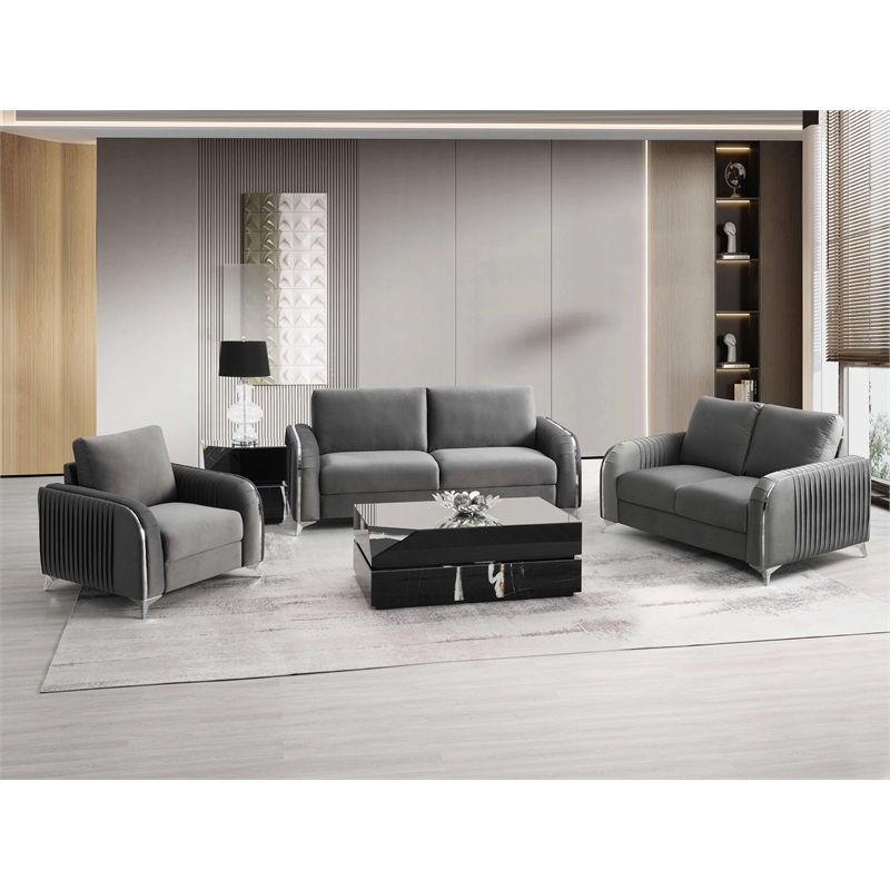 Bowery Hill Contemporary Velvet Upholstered Loveseat in Gray