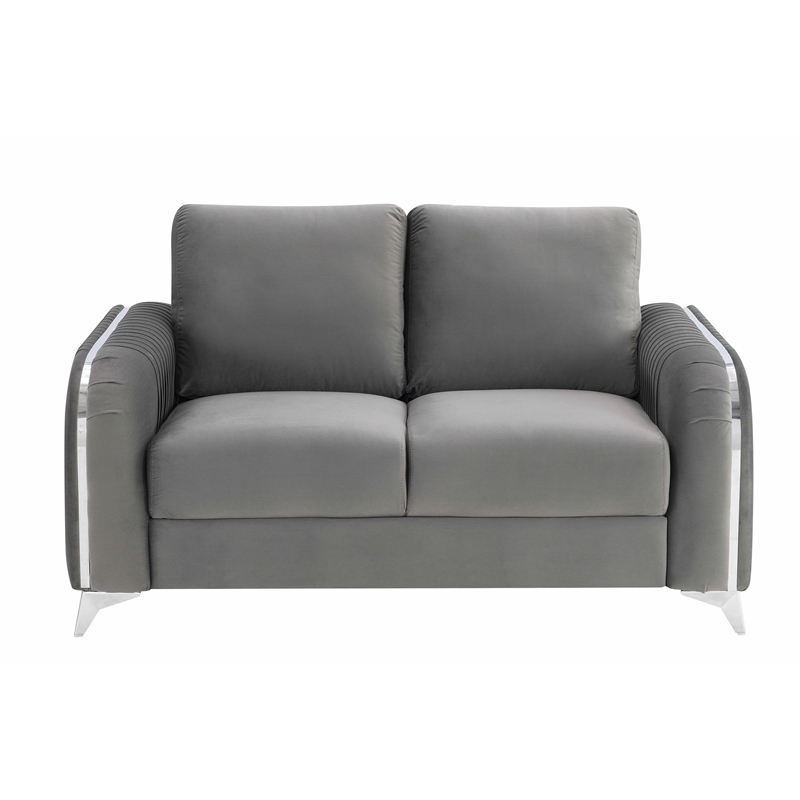 Bowery Hill Contemporary Velvet Upholstered Loveseat in Gray
