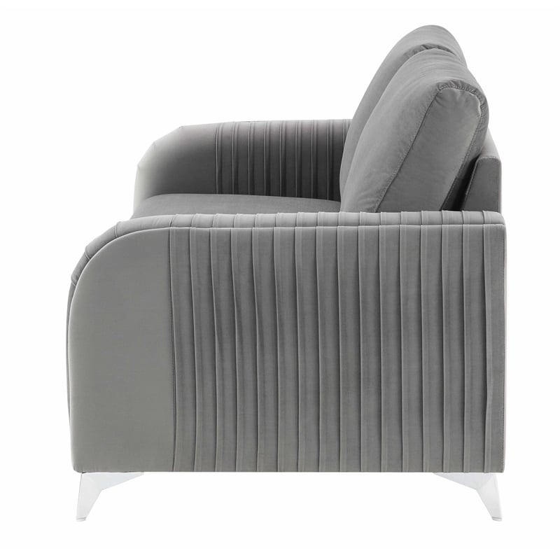 Bowery Hill Contemporary Velvet Upholstered Loveseat in Gray