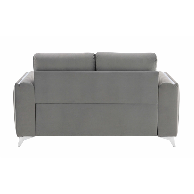 Bowery Hill Contemporary Velvet Upholstered Loveseat in Gray
