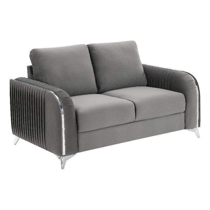 Bowery Hill Contemporary Velvet Upholstered Loveseat in Gray
