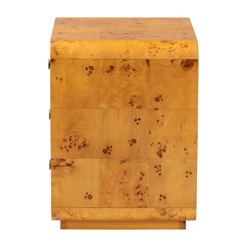 Bowery Hill Modern Natural Real Burl Wood 3-Drawer Nightstand