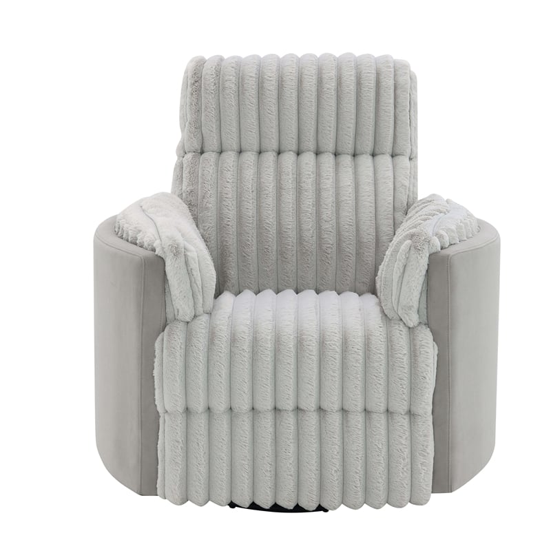 Bowery Hill Corduroy Fabric Upholstered Glider Recliner with Swivel in Gray