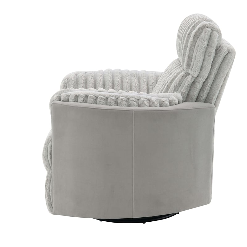 Bowery Hill Corduroy Fabric Upholstered Glider Recliner with Swivel in Gray