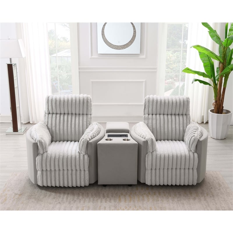 Bowery Hill Corduroy Fabric Upholstered Glider Recliner with Swivel in Gray