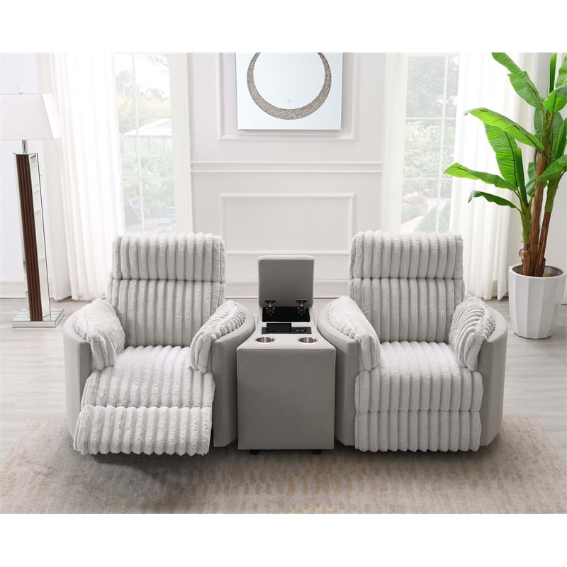 Bowery Hill Corduroy Fabric Upholstered Glider Recliner with Swivel in Gray