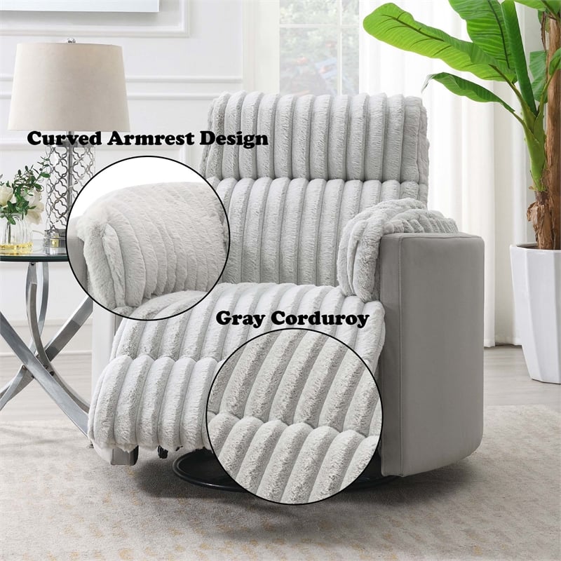 Bowery Hill Corduroy Fabric Upholstered Glider Recliner with Swivel in Gray