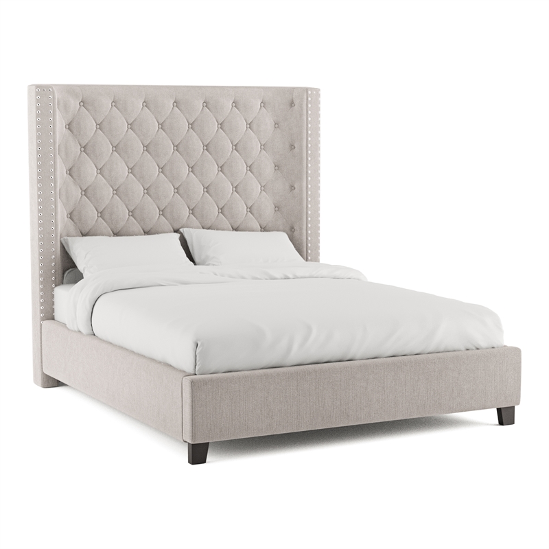 Bowery Hill Wingback Tufted Fabric Eastern King Bed in Ivory