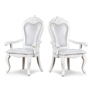 Bowery Hill Modern Faux Leather Arm Chairs in White (Set of 2)