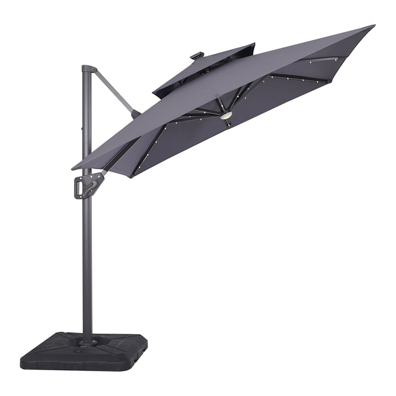 Bowery Hill Modern Aluminum LED 8' Gray Double Top Square Umbrella