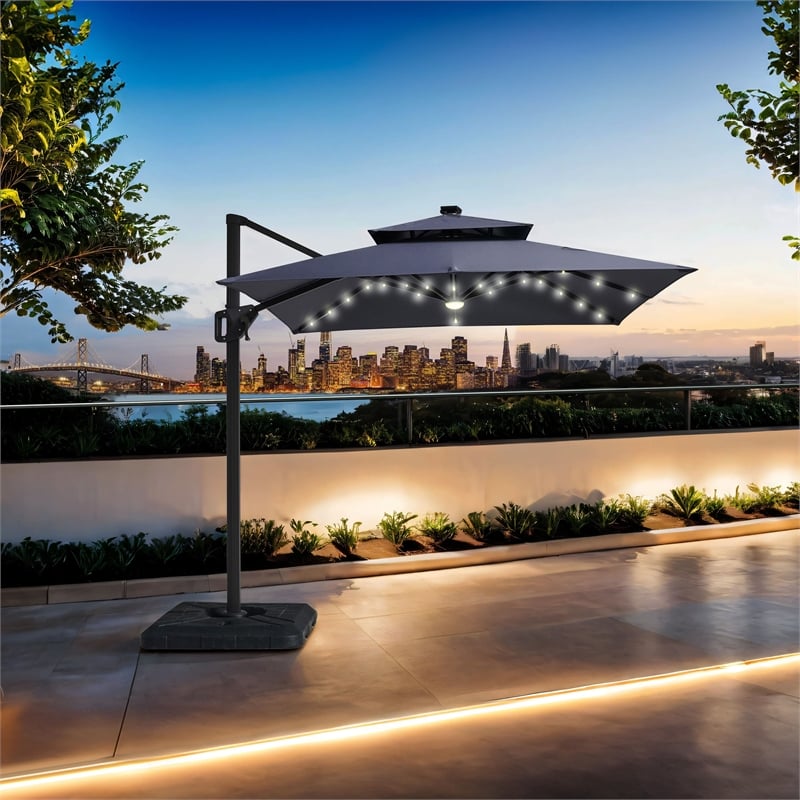 Bowery Hill Modern Aluminum LED 8' Gray Double Top Square Umbrella