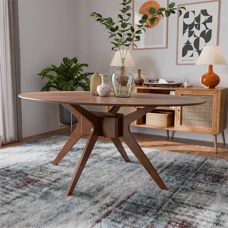 Bowery Hill Modern / Contemporary Wood Oval Dining Table in Walnut