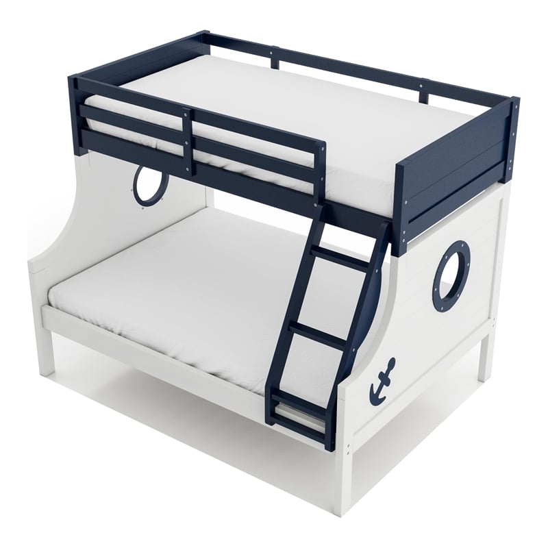 Bowery Hill 2pc Solid Wood Twin over Full Bunk Bed with Trundle Set in Blue
