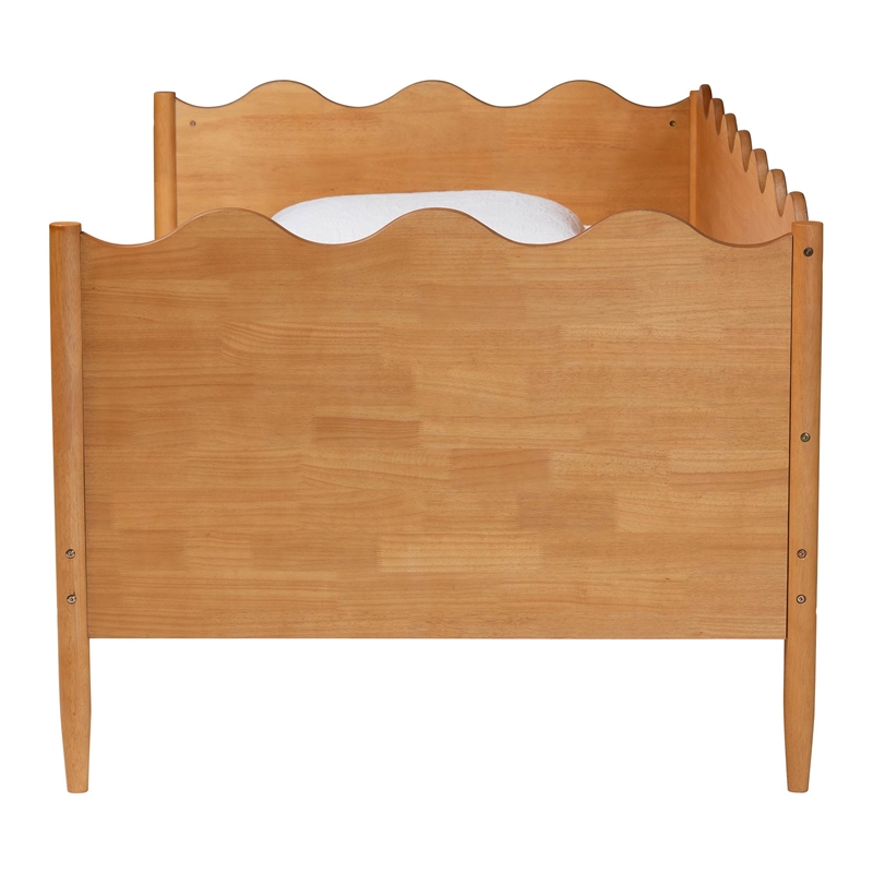 Bowery Hill Modern Oak Brown Wood Full Daybed with Scalloped Edges