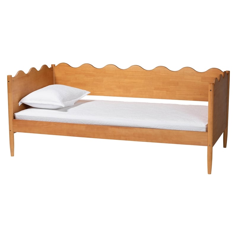 Bowery Hill Modern Oak Brown Wood Full Daybed with Scalloped Edges