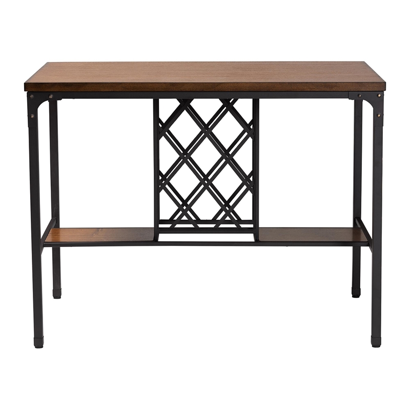 Bowery Hill Brown and Black Pub Table with Built-In Wine Cage