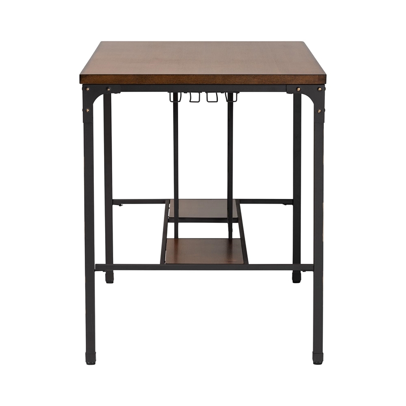 Bowery Hill Brown and Black Pub Table with Built-In Wine Cage