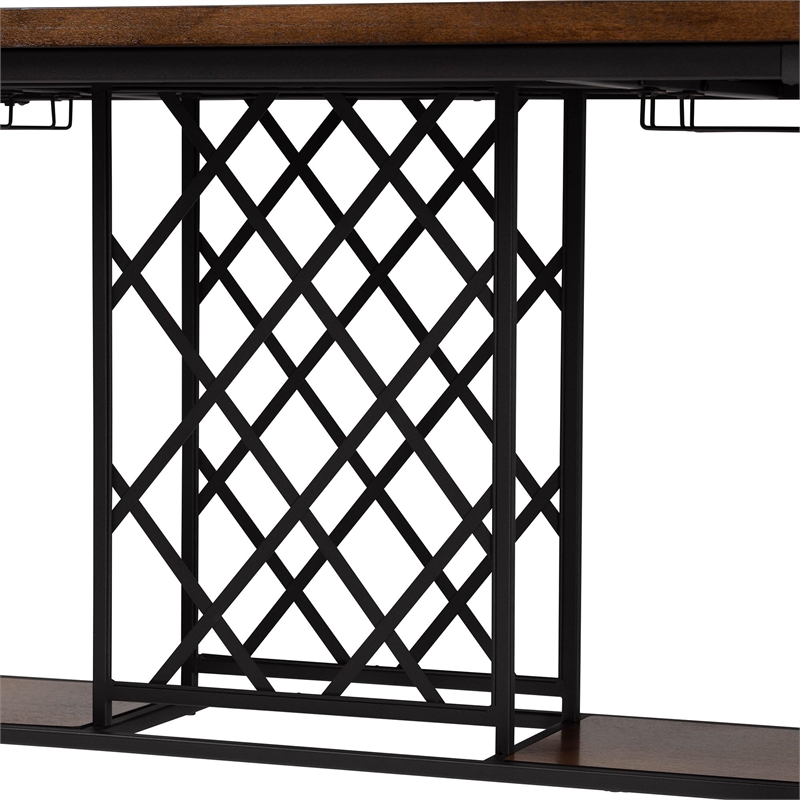 Bowery Hill Brown and Black Pub Table with Built-In Wine Cage