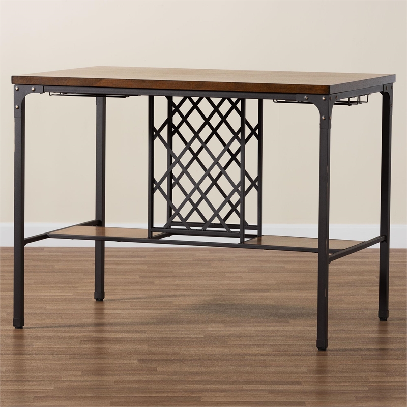 Bowery Hill Brown and Black Pub Table with Built-In Wine Cage