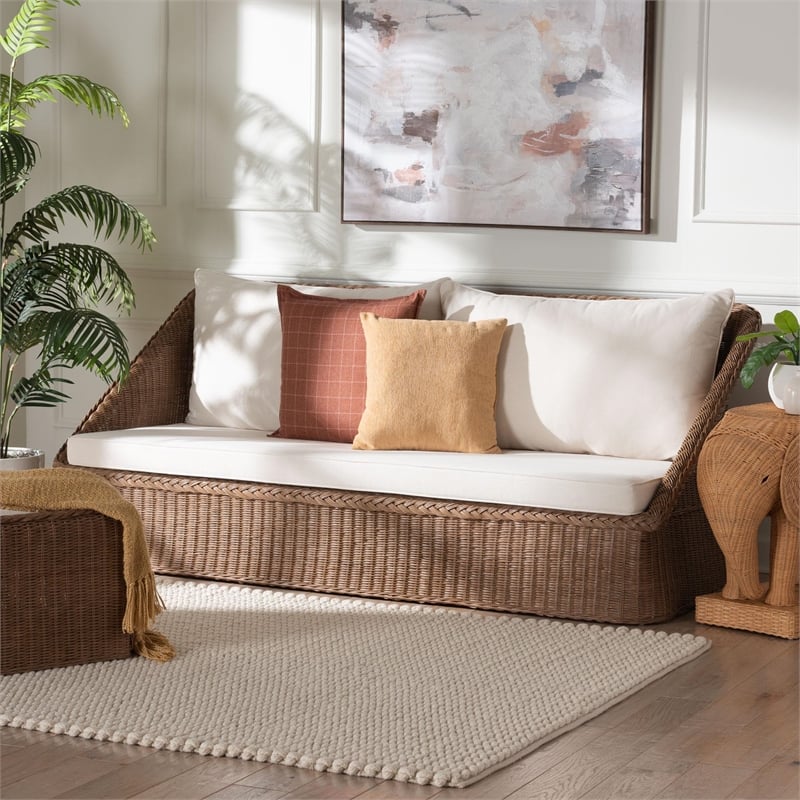 Bowery Hill Modern Bohemian Peanut Brown Braided Rattan Sofa