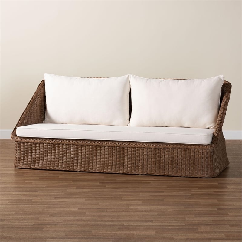 Bowery Hill Modern Bohemian Peanut Brown Braided Rattan Sofa