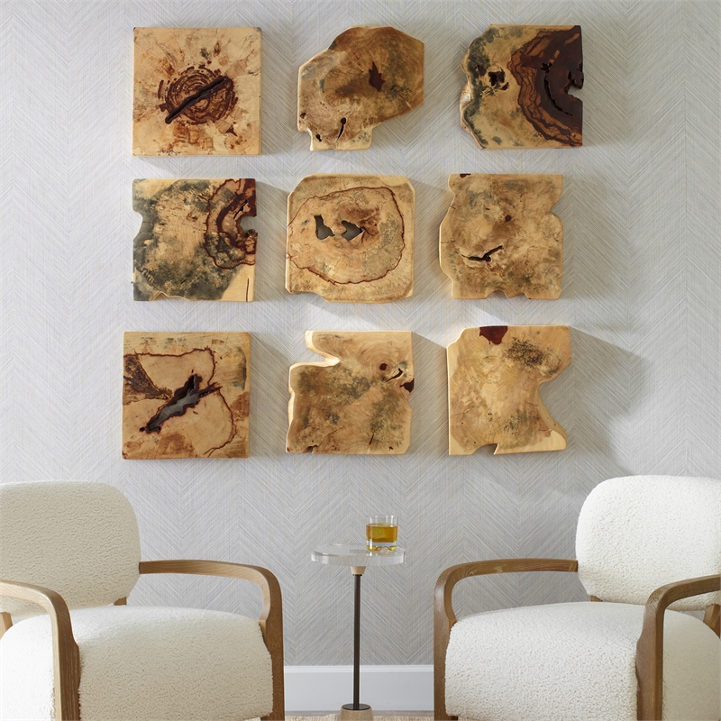 Bowery Hill Contemporary Wood Wall Decor In Natural Set of 9