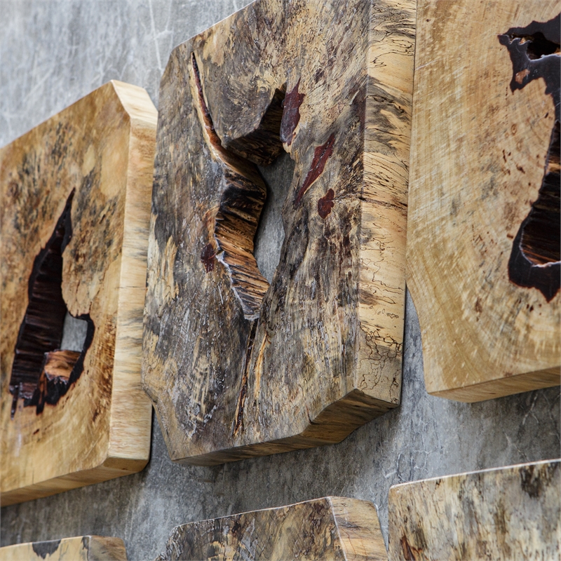 Bowery Hill Contemporary Wood Wall Decor In Natural Set of 9