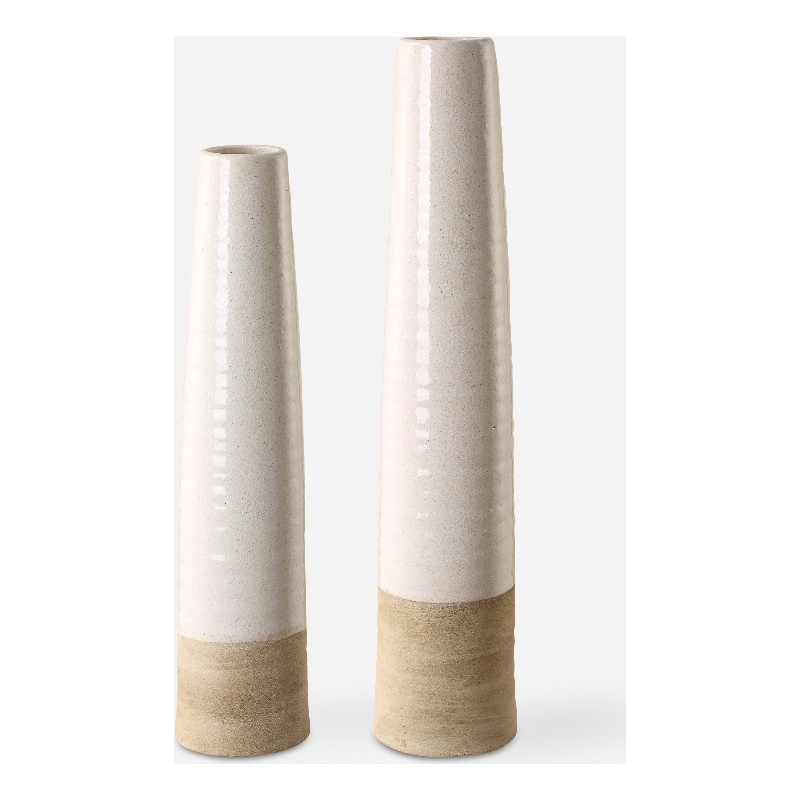 Bowery Hill Modern / Contemporary Ivory Ceramic Vases (Set of 2)