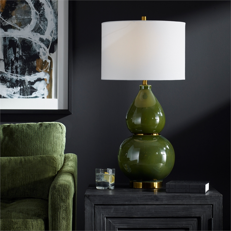 Bowery Hill Modern / Contemporary Ceramic Table Lamp in Green