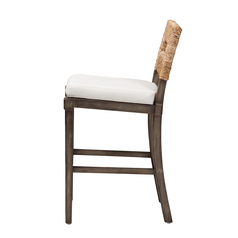 Bowery Hill Dark Brown Mahogany Wood and Natural Rattan Counter Stool