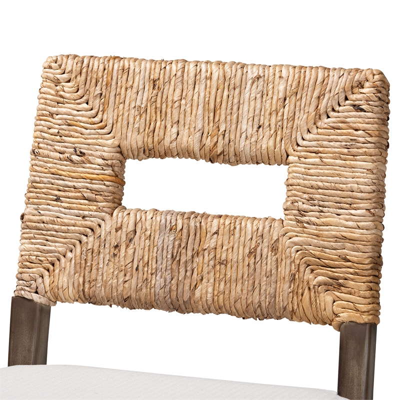 Bowery Hill Dark Brown Mahogany Wood and Natural Rattan Counter Stool