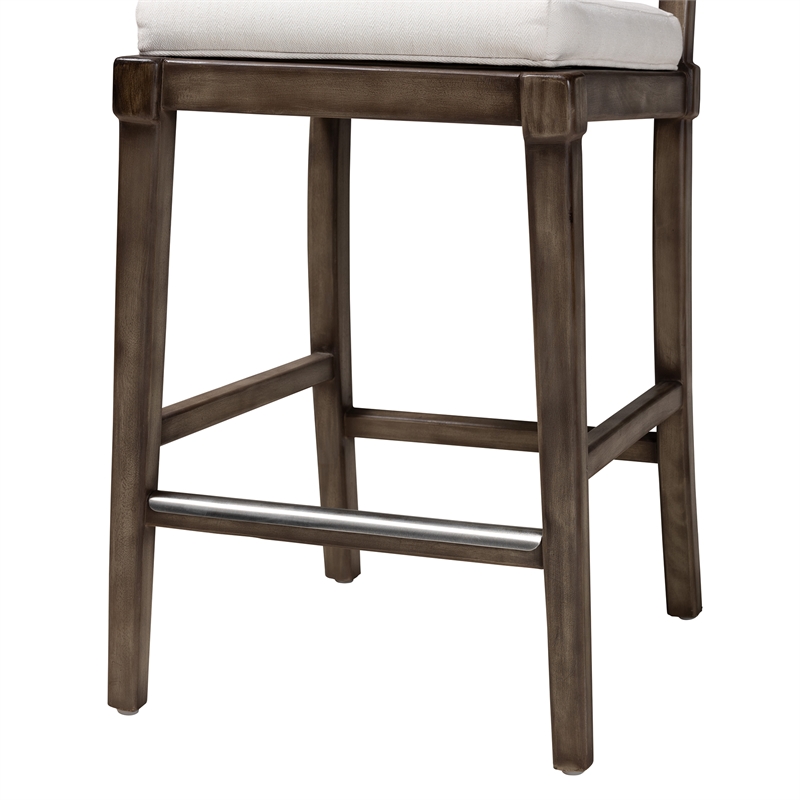 Bowery Hill Dark Brown Mahogany Wood and Natural Rattan Counter Stool