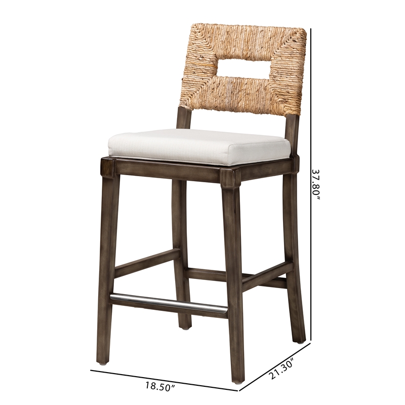 Bowery Hill Dark Brown Mahogany Wood and Natural Rattan Counter Stool
