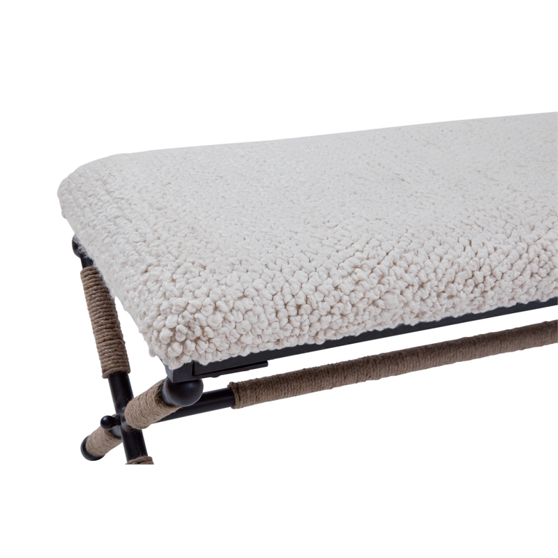 Bowery Hill 48 Inch Ivory Chunky Boucle Fabric Upholstered Accent Bench