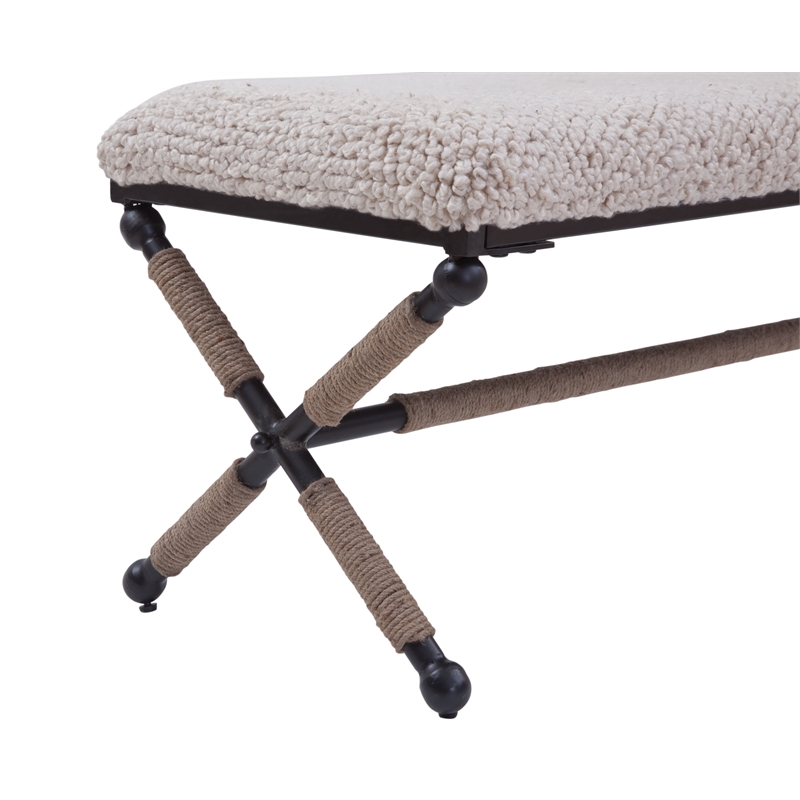 Bowery Hill 48 Inch Ivory Chunky Boucle Fabric Upholstered Accent Bench
