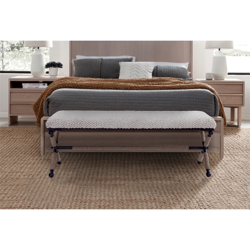 Bowery Hill 48 Inch Ivory Chunky Boucle Fabric Upholstered Accent Bench