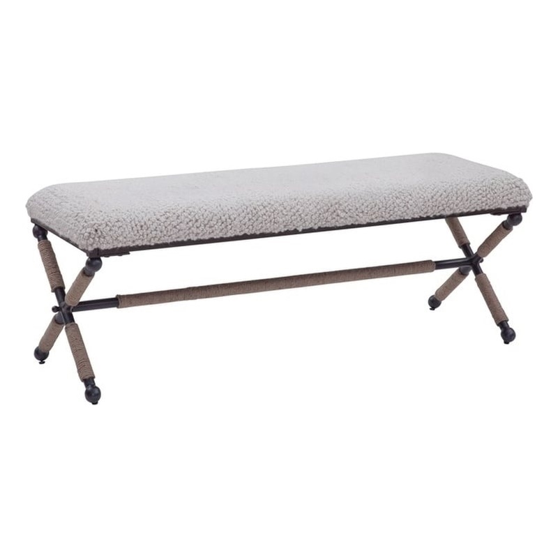 Bowery Hill 48 Inch Ivory Chunky Boucle Fabric Upholstered Accent Bench
