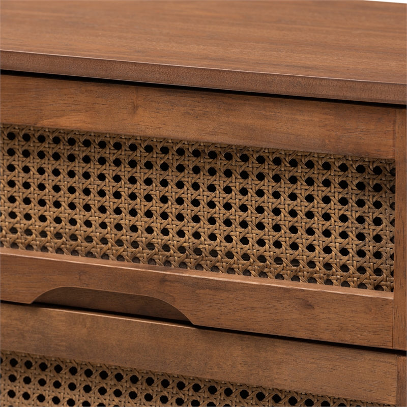 Bowery Hill Ash Walnut Wood 4-Piece Queen Size Bedroom Set with Rattan