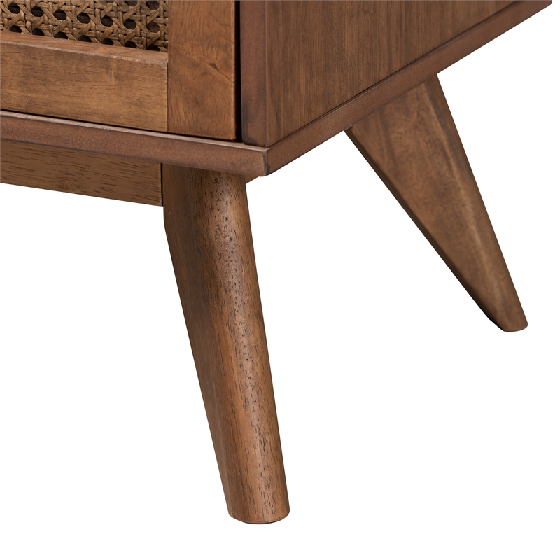 Bowery Hill Ash Walnut Wood 4-Piece Queen Size Bedroom Set with Rattan