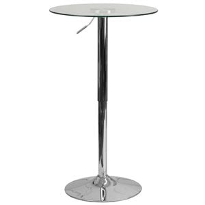 Bowery Hill 23.5&quot Round Glass Top Height Adjustable Bar Table in Chrome