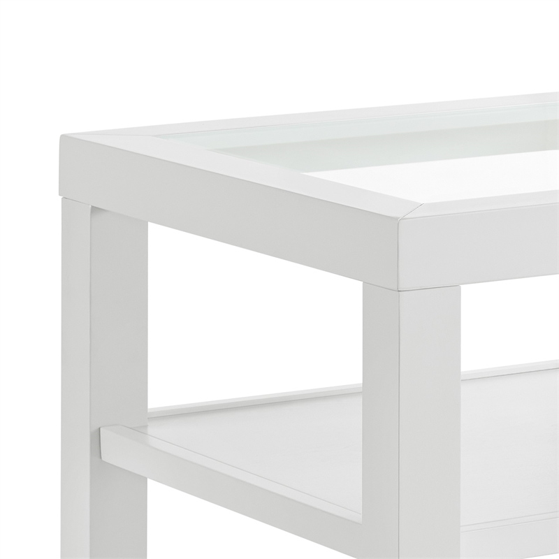 Bowery Hill Wood and Glass Top White End Table with Shelves Storage