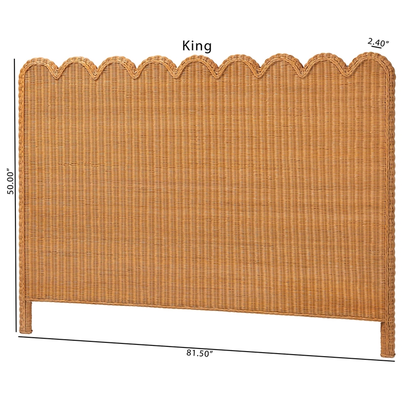 Bowery Hill Honey Scalloped Rattan Pitrit King Standalone Headboard