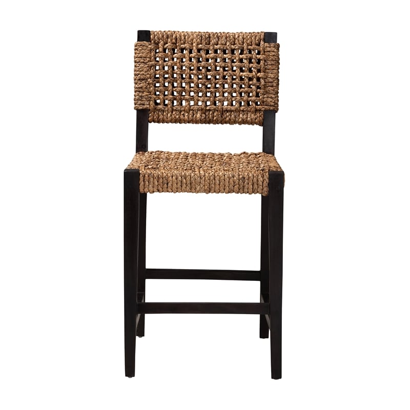 Bowery Hill Dark Brown Mahogany Wood and Banana Fiber Counter Stool