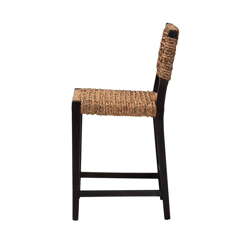Bowery Hill Dark Brown Mahogany Wood and Banana Fiber Counter Stool