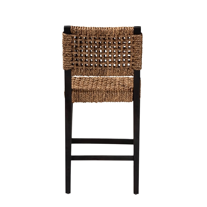 Bowery Hill Dark Brown Mahogany Wood and Banana Fiber Counter Stool