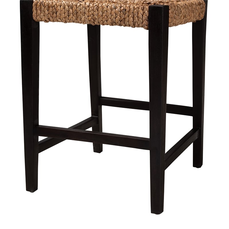 Bowery Hill Dark Brown Mahogany Wood and Banana Fiber Counter Stool
