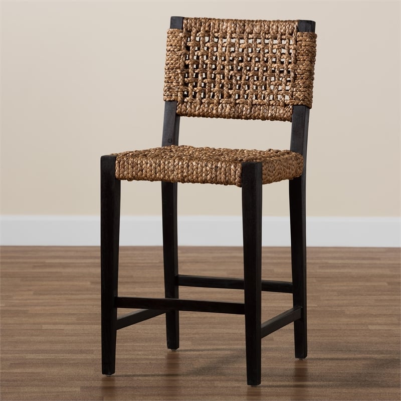 Bowery Hill Dark Brown Mahogany Wood and Banana Fiber Counter Stool