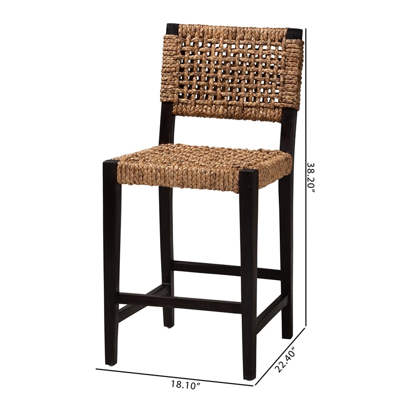 Bowery Hill Dark Brown Mahogany Wood and Banana Fiber Counter Stool