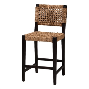 Bowery Hill Dark Brown Mahogany Wood and Banana Fiber Counter Stool